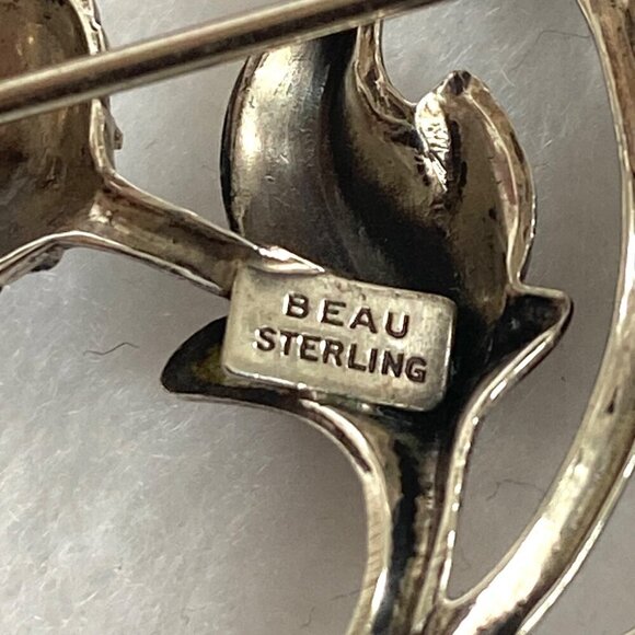 VTG Signed BEAU Sterling Silver 925 1.5" Round Thistle Brooch Flower Brooch - Picture 8 of 16
